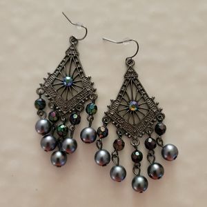 Gray colored Pearl Chandelier Earrings
